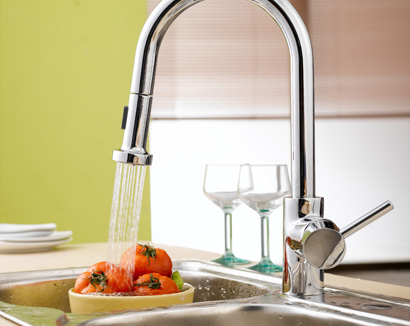 single handle wall mount kitchen faucet with spray hose