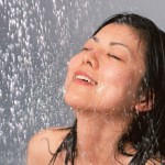 enjoying a hot bath showering girl