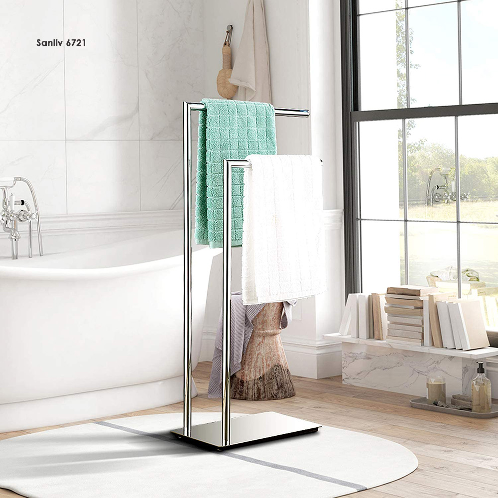 クロム一般ホテルフロア自立型ダブルバータオルラック