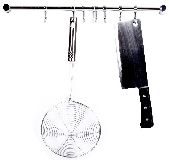 chrome kitchen utensils hanging hooks