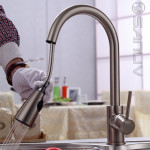 Brushed Nickel Single Handle Pull Out Kitchen Mixer Taps