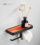 Matte Black Double Roll Toilet Paper Holders with Hermes Orange Shelf