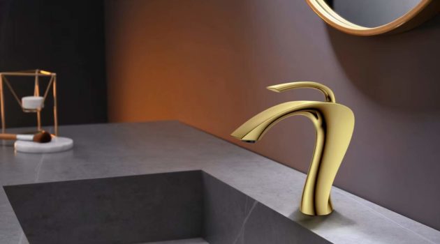 Дизайнерская коллекция Смеситель для раковины с одной ручкой Матовый золотой